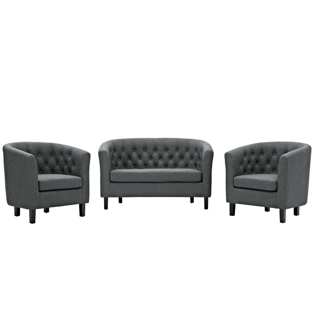 Prospect 3 Piece Upholstered Fabric Loveseat and Armchair Set, Fabric, Grey Gray 14209