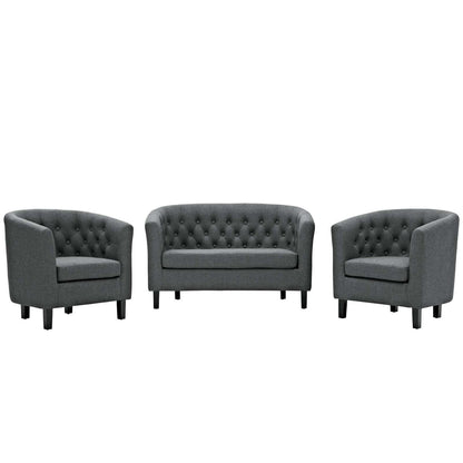 Prospect 3 Piece Upholstered Fabric Loveseat and Armchair Set, Fabric, Grey Gray 14209