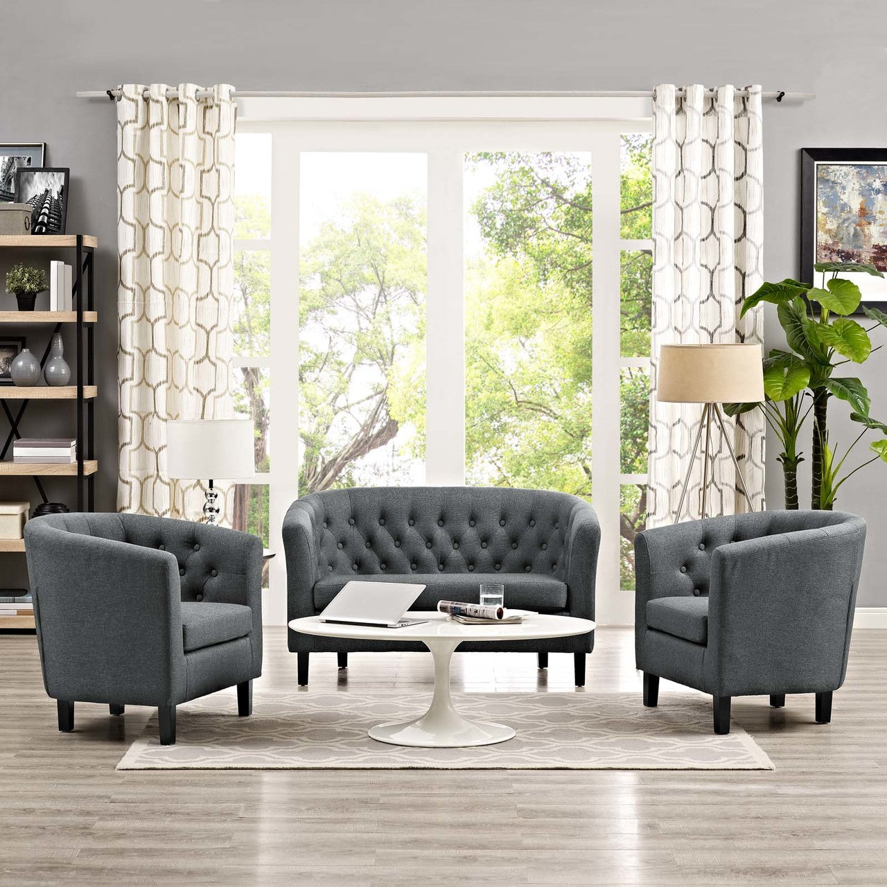 Prospect 3 Piece Upholstered Fabric Loveseat and Armchair Set, Fabric, Grey Gray 14209