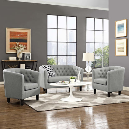 Prospect 3 Piece Upholstered Fabric Loveseat and Armchair Set, Fabric, Light Grey Gray 14211