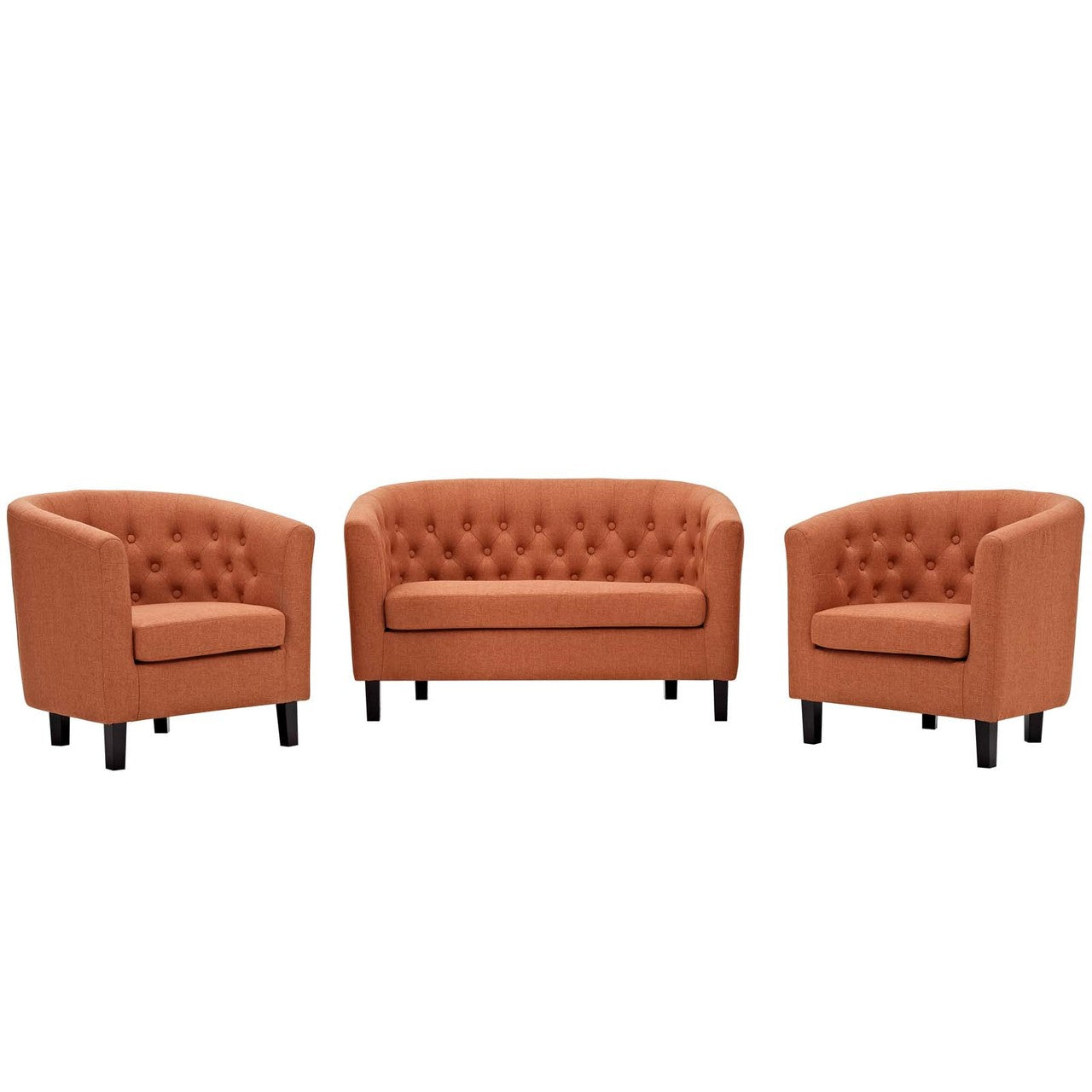 Prospect 3 Piece Upholstered Fabric Loveseat and Armchair Set, Fabric, Orange 14212