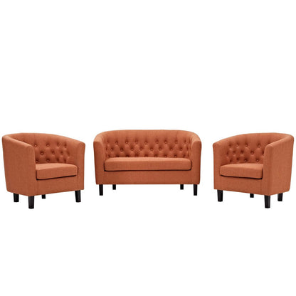 Prospect 3 Piece Upholstered Fabric Loveseat and Armchair Set, Fabric, Orange 14212