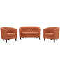 Prospect 3 Piece Upholstered Fabric Loveseat and Armchair Set, Fabric, Orange 14212