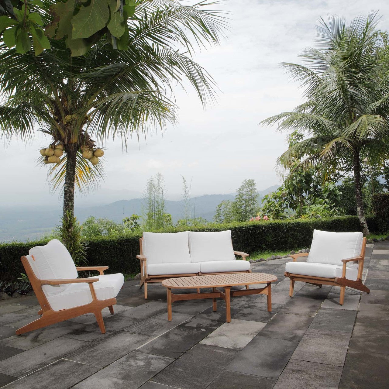 Saratoga 4 Piece Outdoor Patio Teak Set, Wood, White Natural 15054