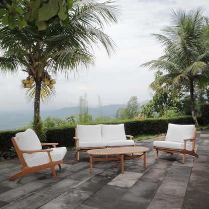 Saratoga 4 Piece Outdoor Patio Teak Set, Wood, White Natural 15054