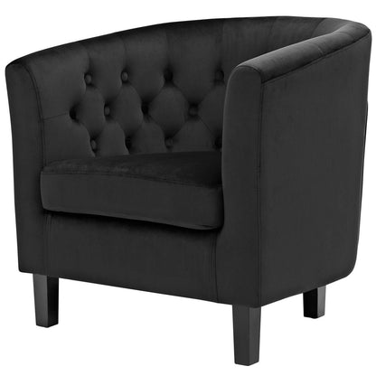 Prospect 3 Piece Velvet Loveseat and Armchair Set, Velvet Fabric, Black 14225