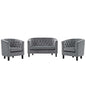 Prospect 3 Piece Velvet Loveseat and Armchair Set, Velvet Fabric, Grey Gray 14226