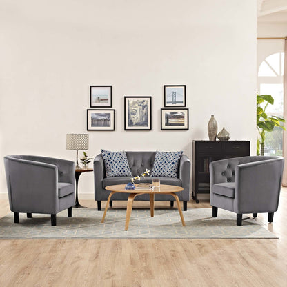 Prospect 3 Piece Velvet Loveseat and Armchair Set, Velvet Fabric, Grey Gray 14226