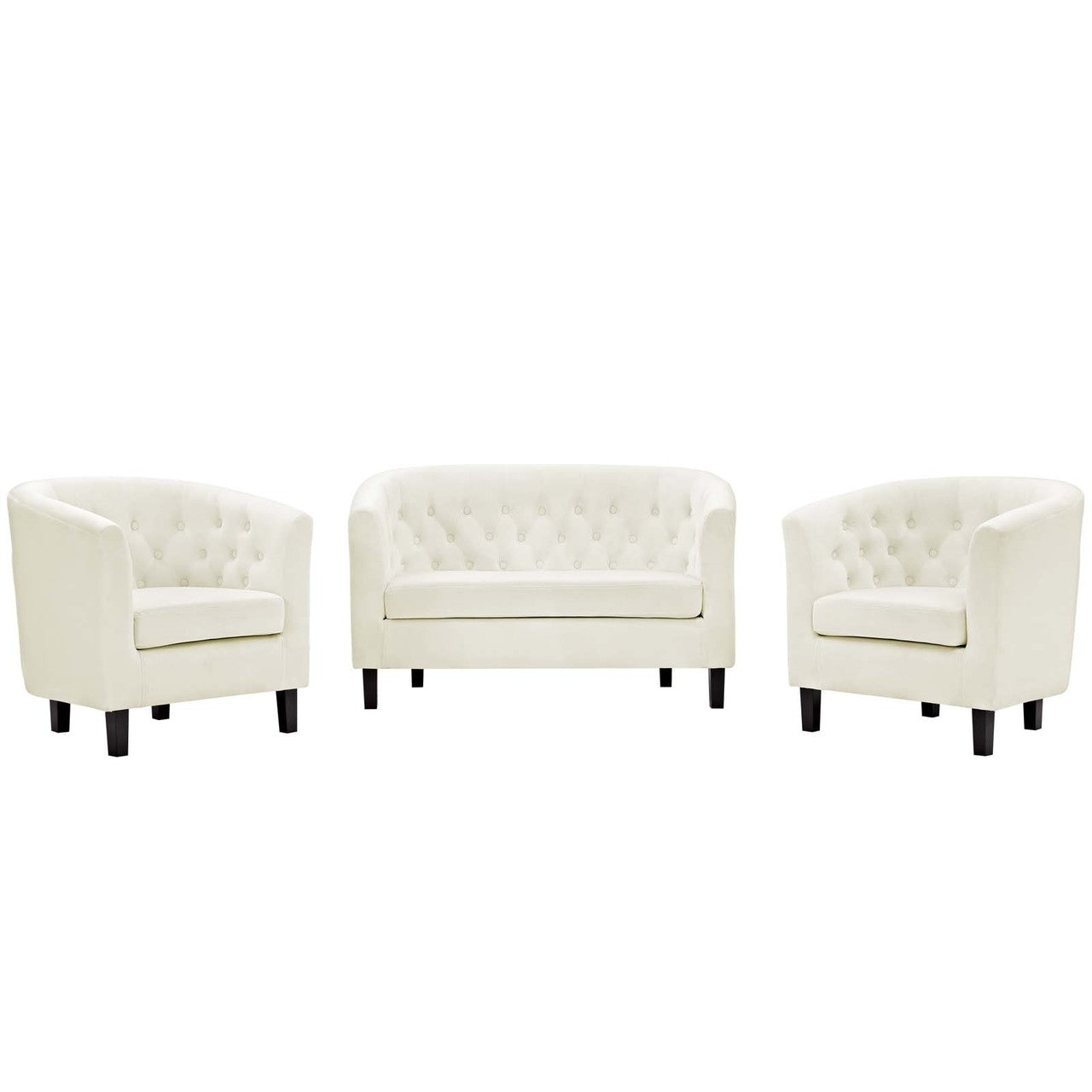 Prospect 3 Piece Velvet Loveseat and Armchair Set, Velvet Fabric, Ivory White 14227