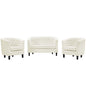 Prospect 3 Piece Velvet Loveseat and Armchair Set, Velvet Fabric, Ivory White 14227