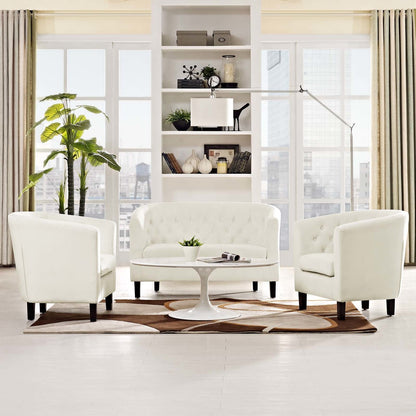 Prospect 3 Piece Velvet Loveseat and Armchair Set, Velvet Fabric, Ivory White 14227