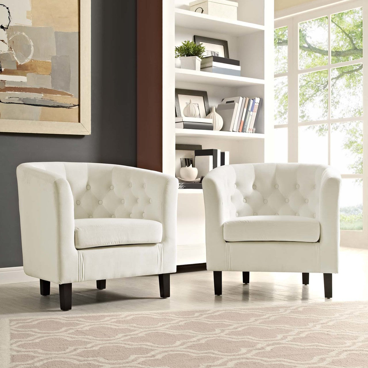 Prospect 2 Piece Velvet Armchair Set, Velvet Fabric, Ivory White 14232