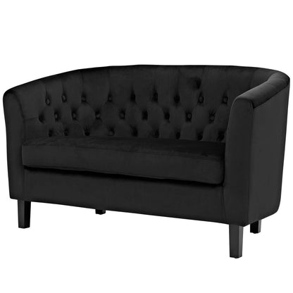 Prospect 2 Piece Velvet Loveseat and Armchair Set, Velvet Fabric, Black 14235