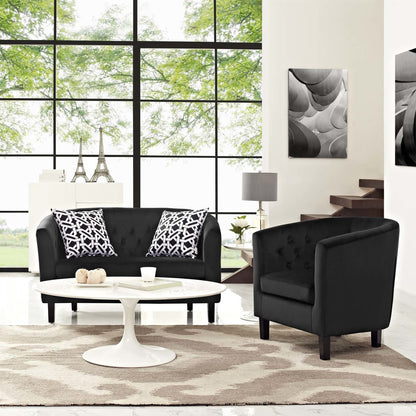 Prospect 2 Piece Velvet Loveseat and Armchair Set, Velvet Fabric, Black 14235