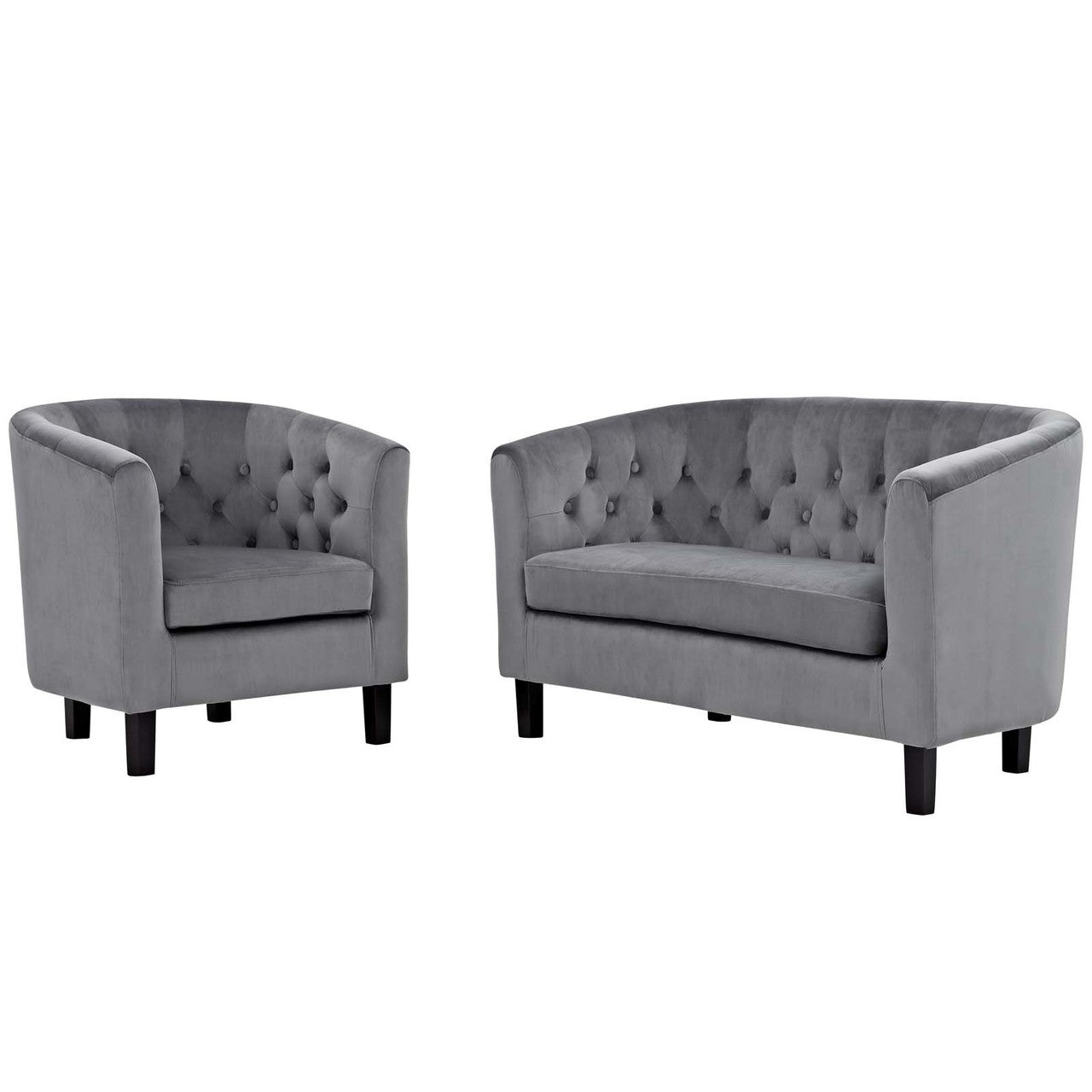 Prospect 2 Piece Velvet Loveseat and Armchair Set, Velvet Fabric, Grey Gray 14236
