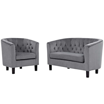 Prospect 2 Piece Velvet Loveseat and Armchair Set, Velvet Fabric, Grey Gray 14236