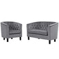 Prospect 2 Piece Velvet Loveseat and Armchair Set, Velvet Fabric, Grey Gray 14236