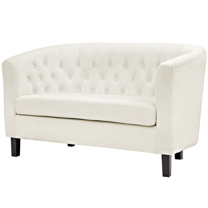 Prospect 2 Piece Velvet Loveseat and Armchair Set, Velvet Fabric, Ivory White 14237