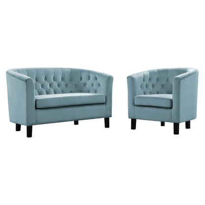 Prospect 2 Piece Velvet Loveseat and Armchair Set, Velvet Fabric, Blue 14239