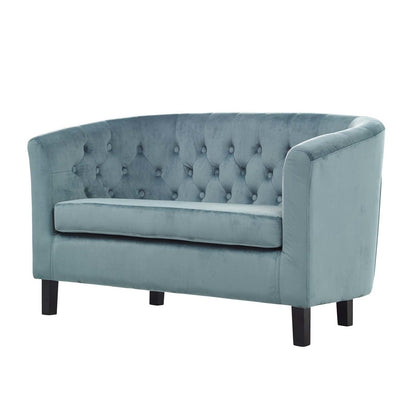 Prospect 2 Piece Velvet Loveseat and Armchair Set, Velvet Fabric, Blue 14239