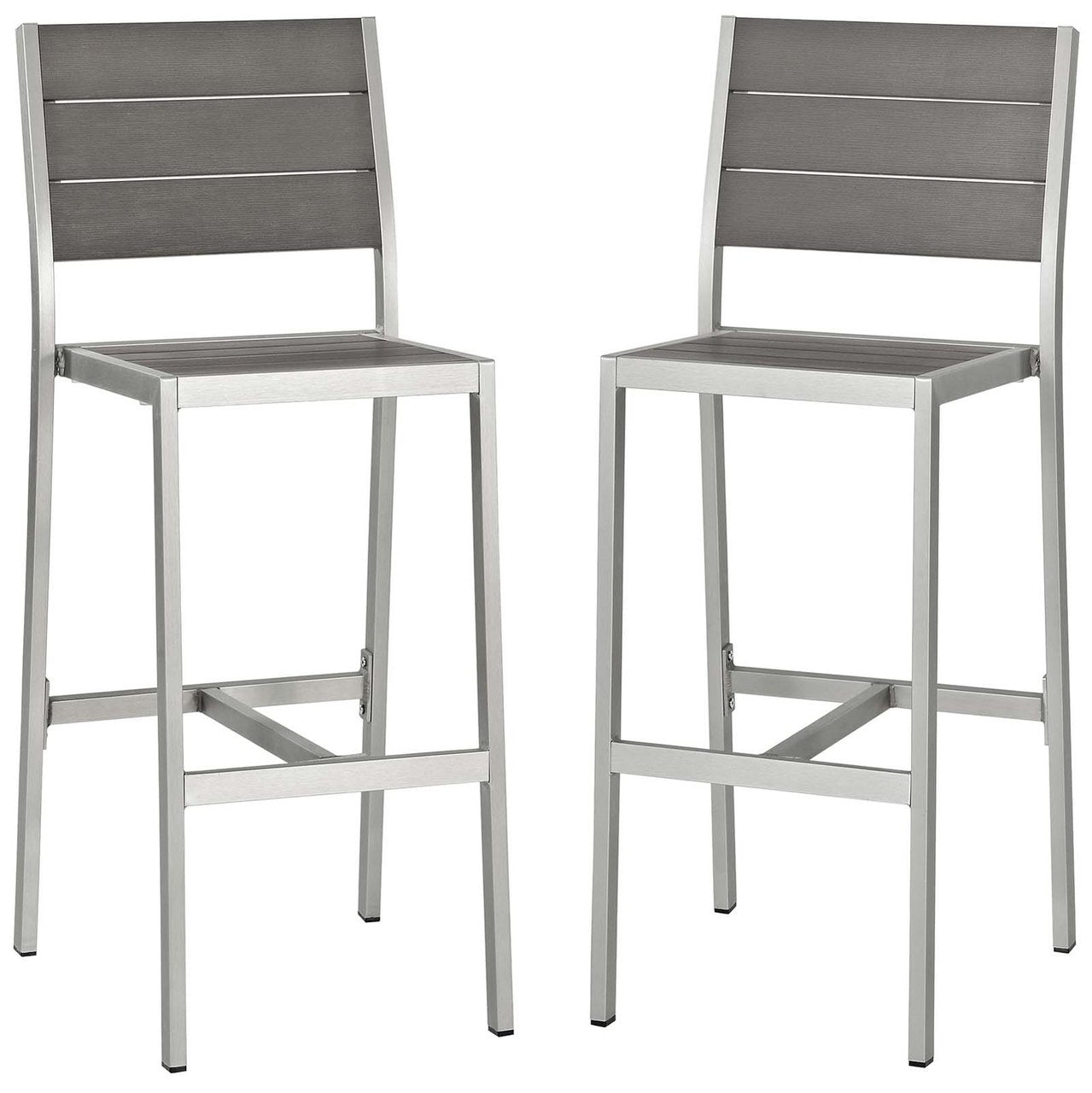 Shore Armless Bar Stool Outdoor Patio Aluminum Set of 2, Aluminum Metal Steel, Grey Gray 14241