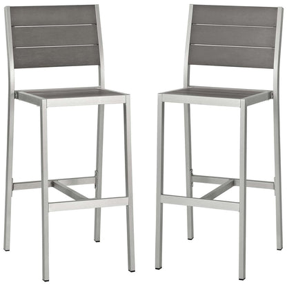 Shore Armless Bar Stool Outdoor Patio Aluminum Set of 2, Aluminum Metal Steel, Grey Gray 14241
