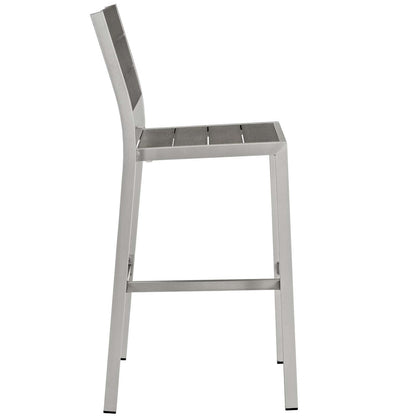 Shore Armless Bar Stool Outdoor Patio Aluminum Set of 2, Aluminum Metal Steel, Grey Gray 14241