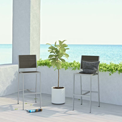 Shore Armless Bar Stool Outdoor Patio Aluminum Set of 2, Aluminum Metal Steel, Grey Gray 14241