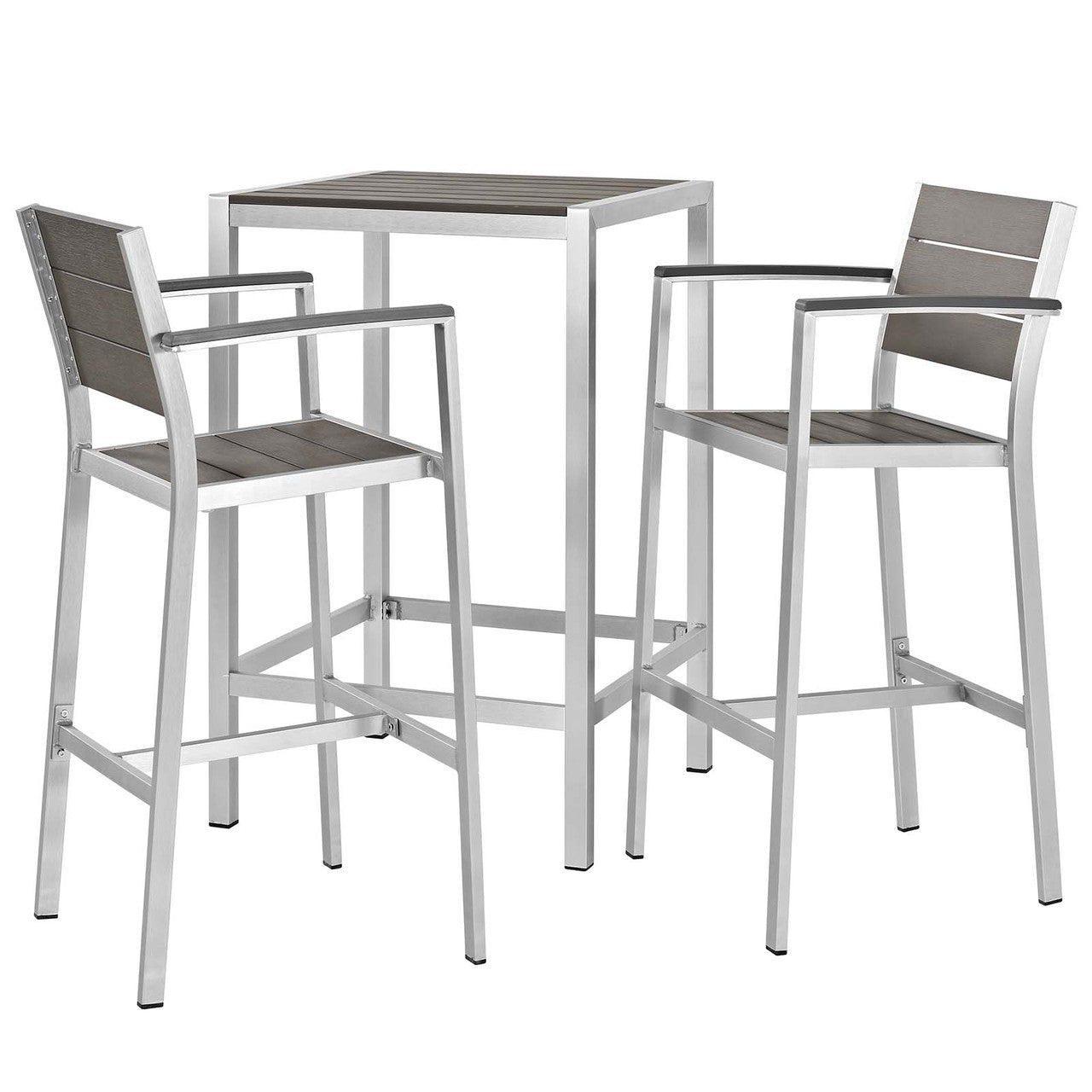 Shore 3 Piece Outdoor Patio Aluminum Outdoor Pub Set, Aluminum Metal Steel, Grey Gray 14242