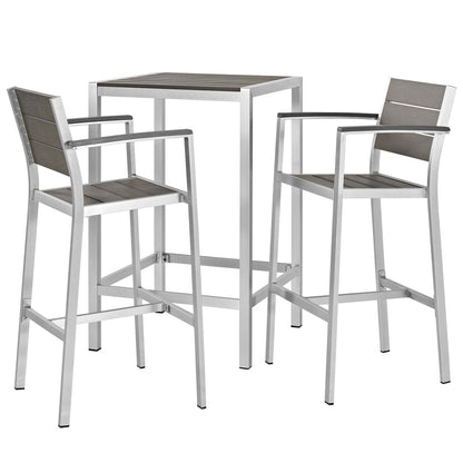 Shore 3 Piece Outdoor Patio Aluminum Outdoor Pub Set, Aluminum Metal Steel, Grey Gray 14242
