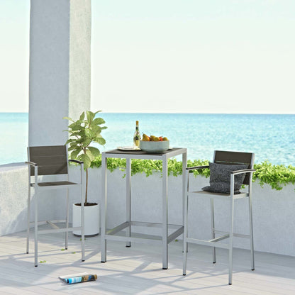 Shore 3 Piece Outdoor Patio Aluminum Outdoor Pub Set, Aluminum Metal Steel, Grey Gray 14242