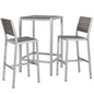 Shore 3 Piece Outdoor Patio Aluminum Outdoor Pub Set, Aluminum Metal Steel, Grey Gray 14243
