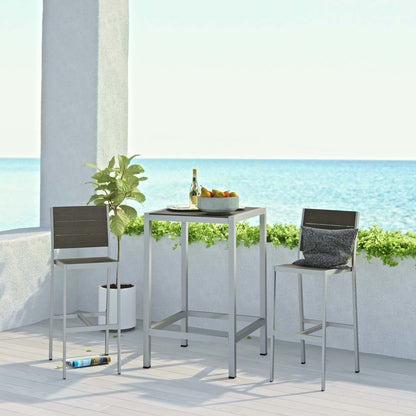 Shore 3 Piece Outdoor Patio Aluminum Outdoor Pub Set, Aluminum Metal Steel, Grey Gray 14243