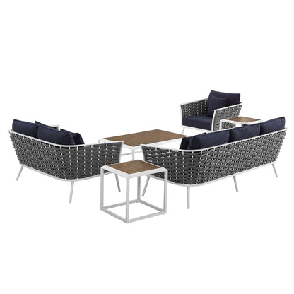 Stance 6 Piece Outdoor Patio Aluminum Sectional Sofa Set, Fabric Aluminium, White Navy 15323