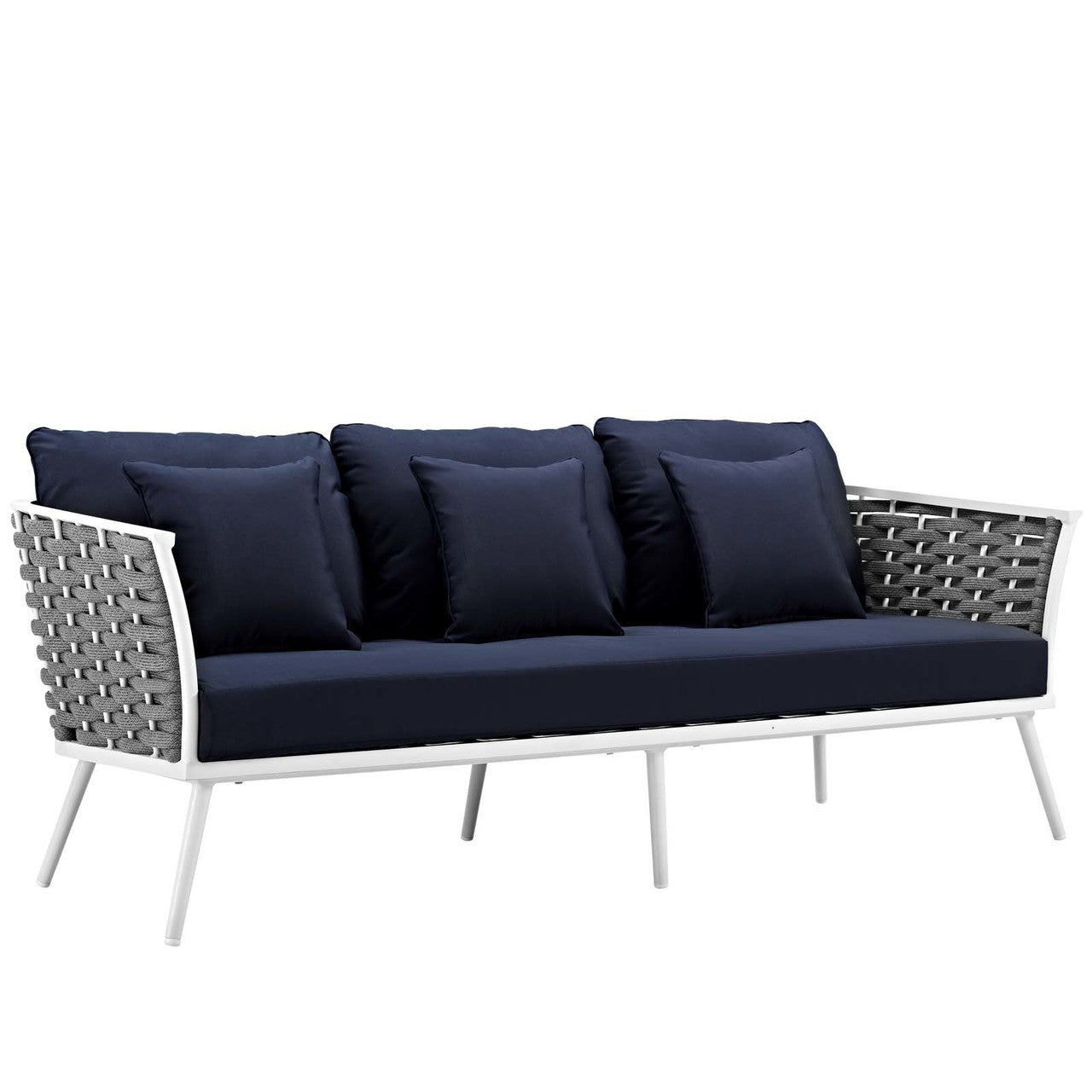 Stance 6 Piece Outdoor Patio Aluminum Sectional Sofa Set, Fabric Aluminium, White Navy 15323