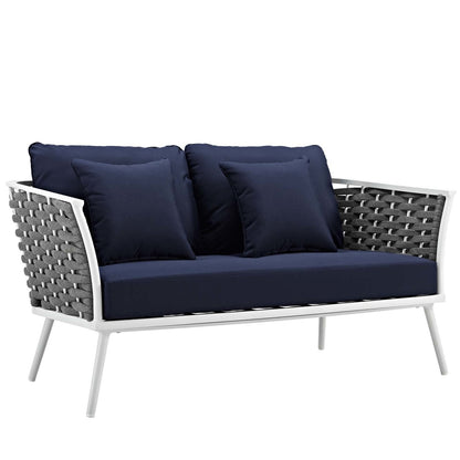 Stance 6 Piece Outdoor Patio Aluminum Sectional Sofa Set, Fabric Aluminium, White Navy 15323