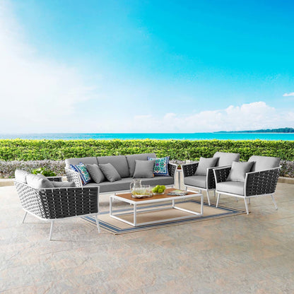 Stance 7 Piece Outdoor Patio Aluminum Sectional Sofa Set, Fabric Aluminium, White Grey Gray 15324