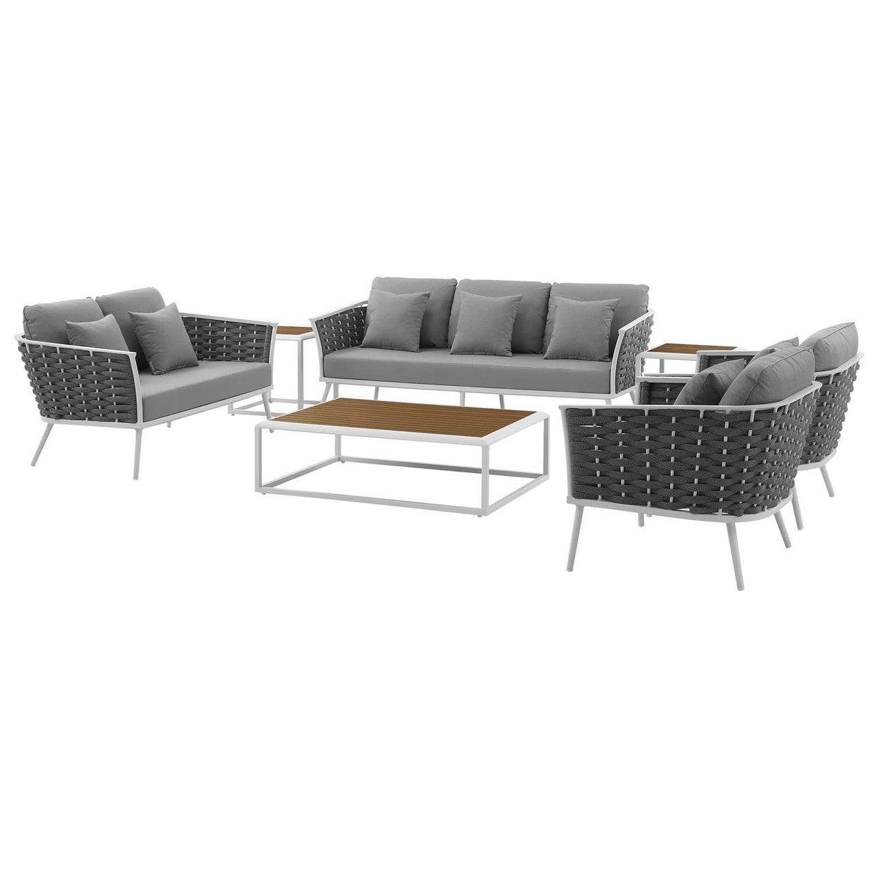 Stance 7 Piece Outdoor Patio Aluminum Sectional Sofa Set, Fabric Aluminium, White Grey Gray 15324