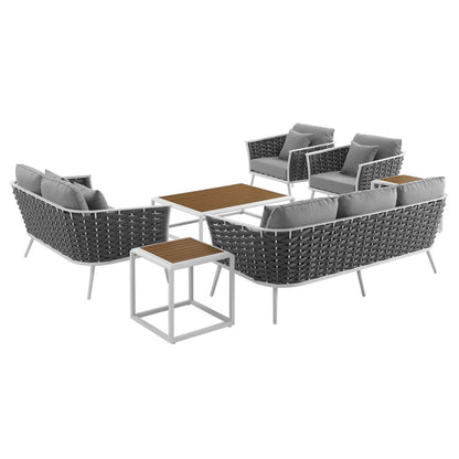 Stance 7 Piece Outdoor Patio Aluminum Sectional Sofa Set, Fabric Aluminium, White Grey Gray 15324