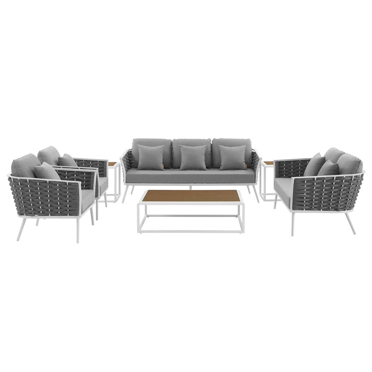Stance 7 Piece Outdoor Patio Aluminum Sectional Sofa Set, Fabric Aluminium, White Grey Gray 15324