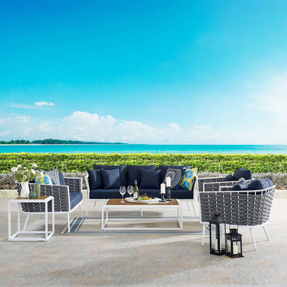 Stance 7 Piece Outdoor Patio Aluminum Sectional Sofa Set, Fabric Aluminium, White Navy 15325