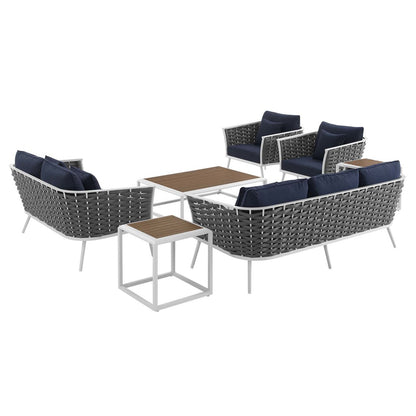 Stance 7 Piece Outdoor Patio Aluminum Sectional Sofa Set, Fabric Aluminium, White Navy 15325