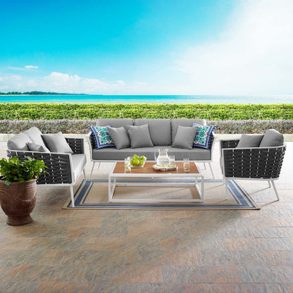 Stance 4 Piece Outdoor Patio Aluminum Sectional Sofa Set, Fabric Aluminium, White Grey Gray 15326