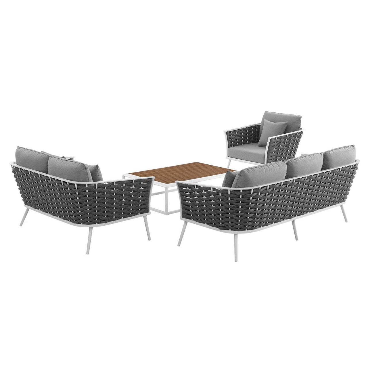Stance 4 Piece Outdoor Patio Aluminum Sectional Sofa Set, Fabric Aluminium, White Grey Gray 15326