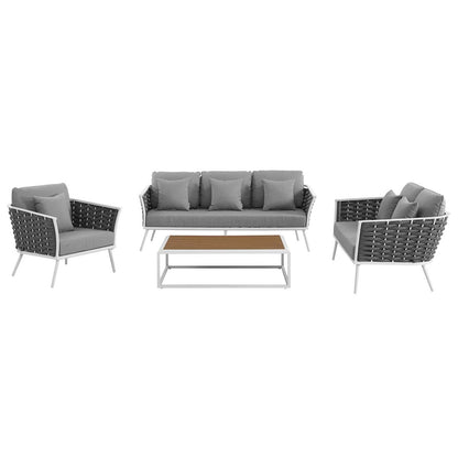 Stance 4 Piece Outdoor Patio Aluminum Sectional Sofa Set, Fabric Aluminium, White Grey Gray 15326