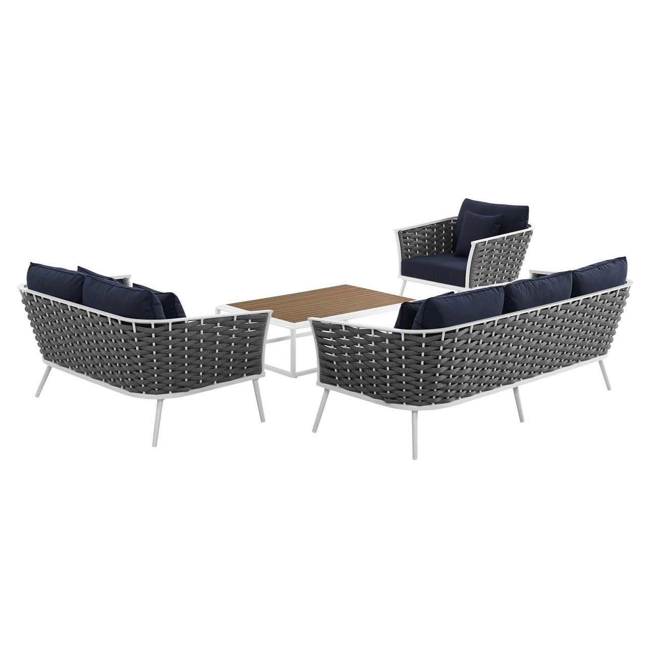 Stance 4 Piece Outdoor Patio Aluminum Sectional Sofa Set, Fabric Aluminium, White Navy 15327