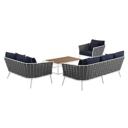 Stance 4 Piece Outdoor Patio Aluminum Sectional Sofa Set, Fabric Aluminium, White Navy 15327