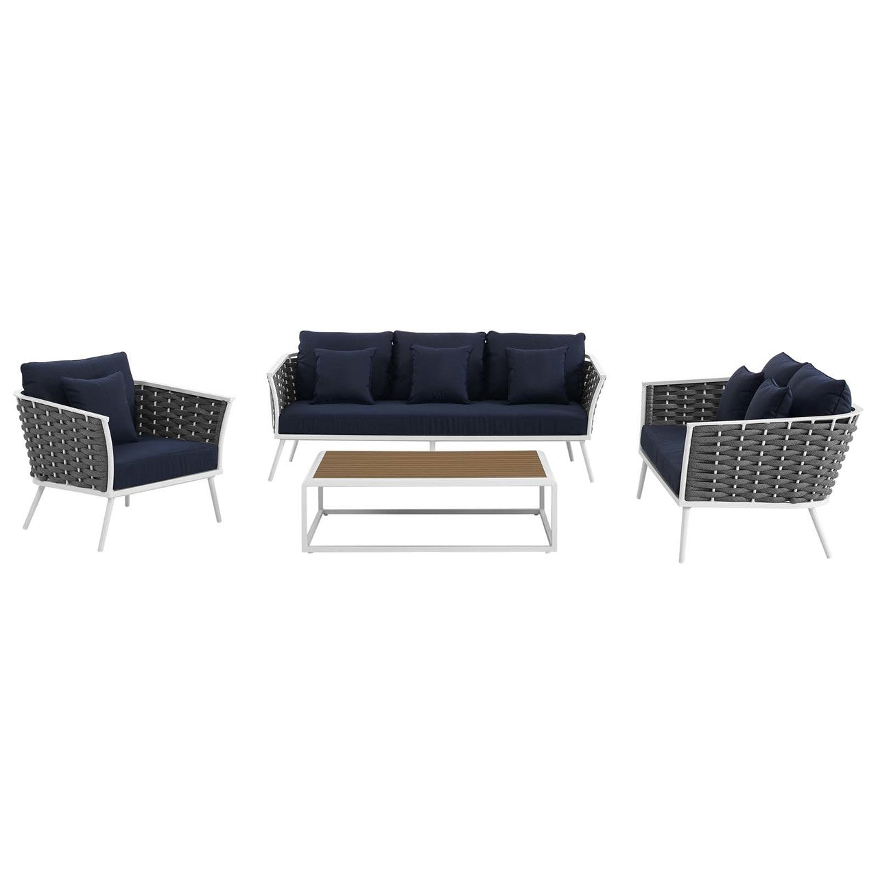 Stance 4 Piece Outdoor Patio Aluminum Sectional Sofa Set, Fabric Aluminium, White Navy 15327
