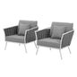 Stance Armchair Outdoor Patio Aluminum Set of 2, Fabric Aluminium, White Grey Gray 15328