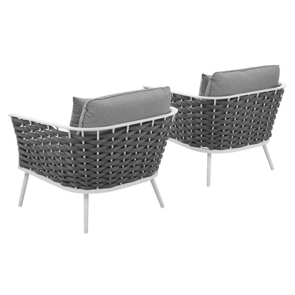 Stance Armchair Outdoor Patio Aluminum Set of 2, Fabric Aluminium, White Grey Gray 15328